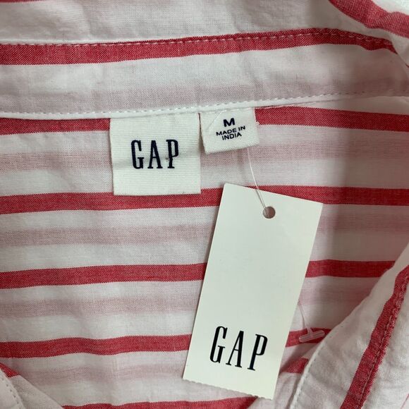 Gap Shirt Womens M Medium White Red Striped Short Sleeve Button Front Cotton - Picture 9 of 14